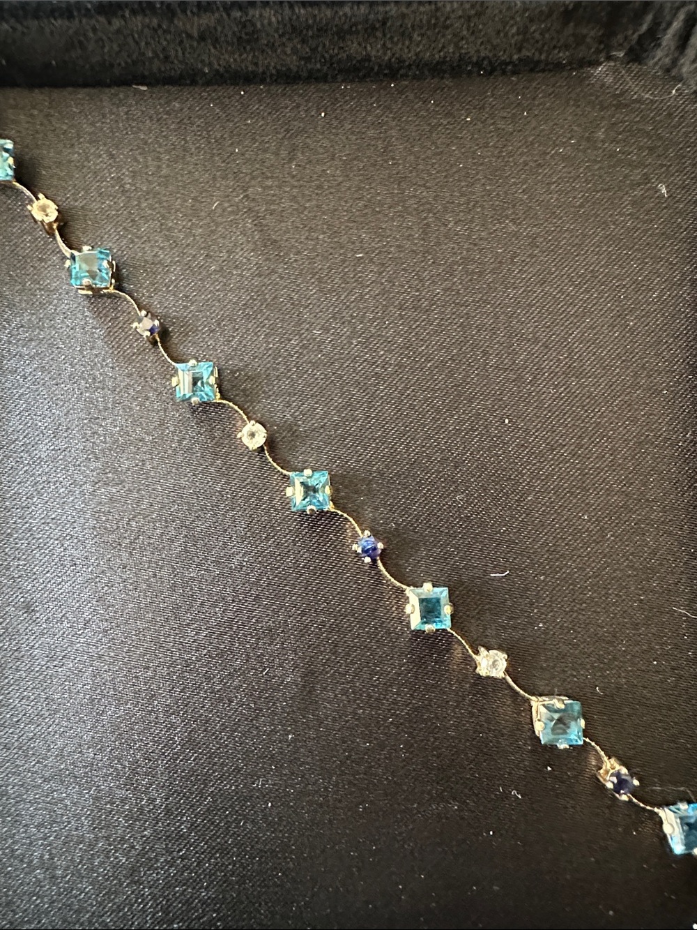 3.45ctw Square Blue Topaz & Sapphire 8”Bracelet 14k Yellow Gold